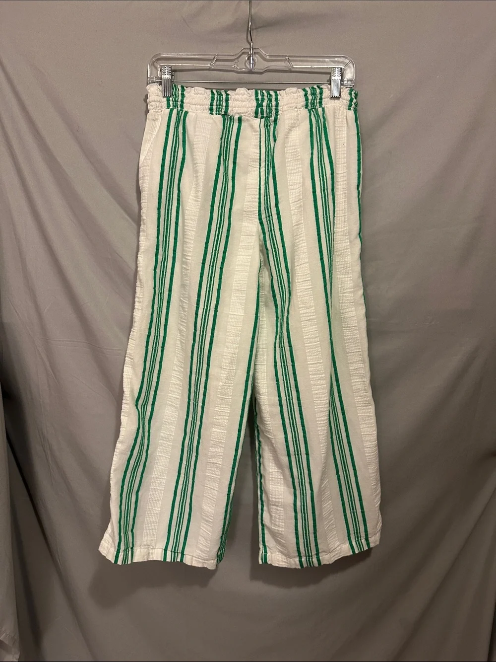 PJ Salvage White Pants with Green Vertical Stripes